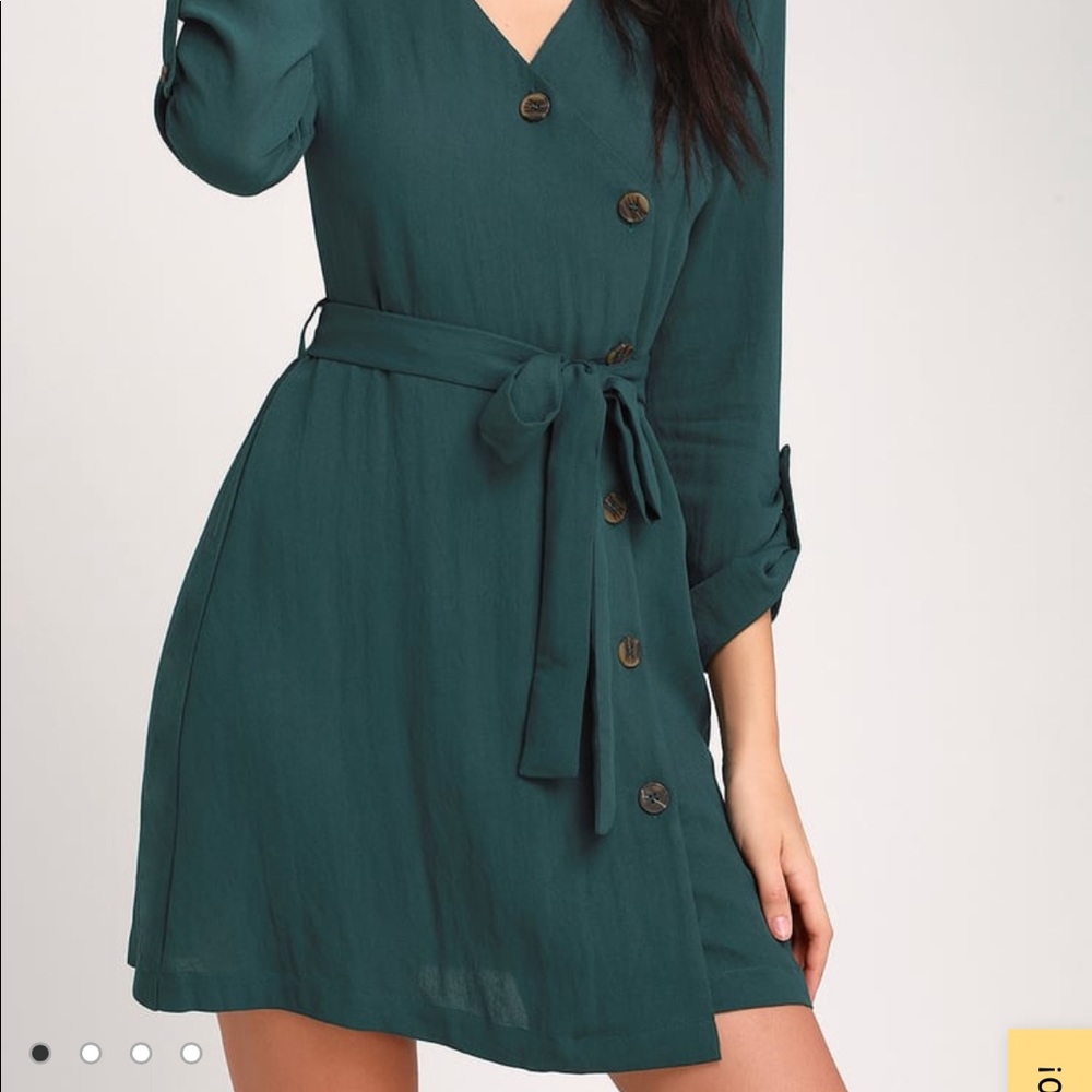 Willah Teal Green Button-Up Wrap Dress